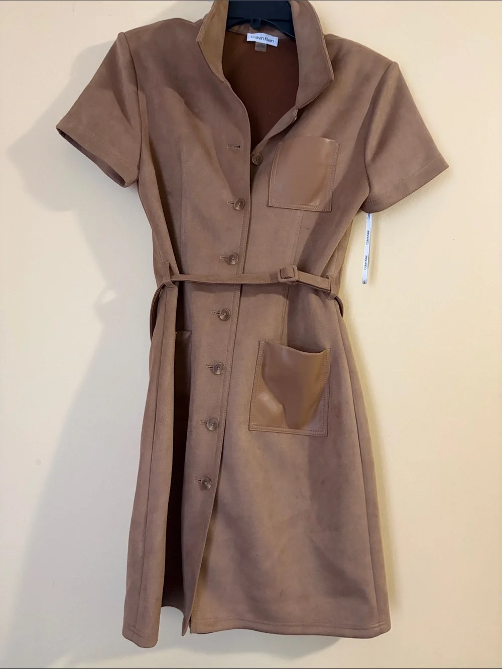 Calvin Klein Brown Short-Sleeve Shirt Dress with Belt - Picture 1 of 5